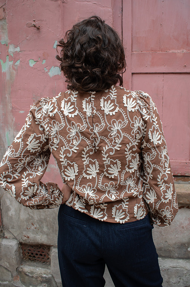 Object Mya Brown Floral Long Sleeve Blouse - The Mercantile London