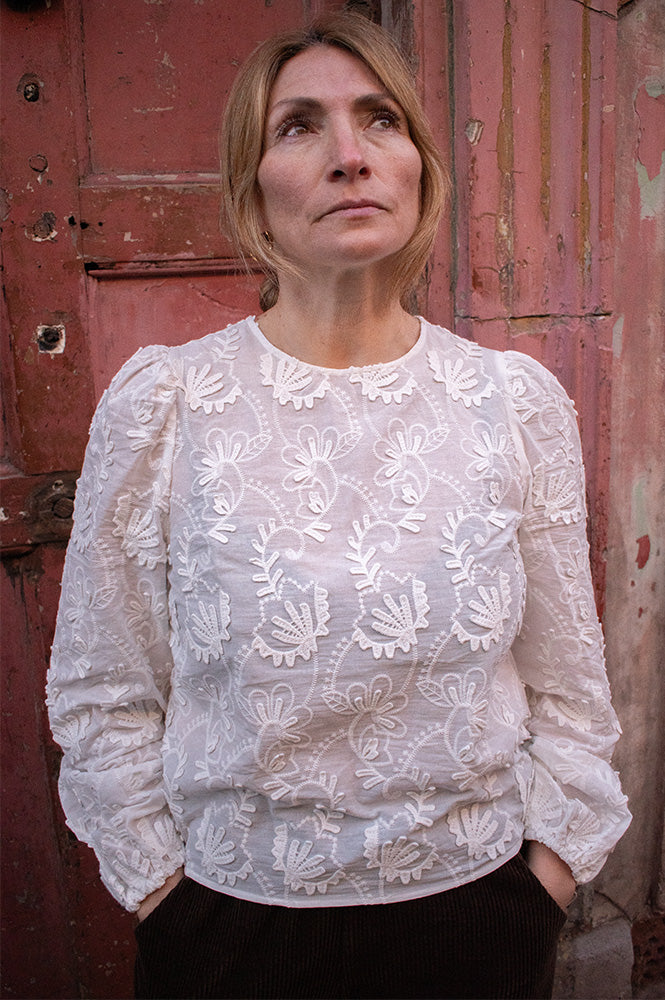 Object Mya Cloud Dancer Floral Blouse