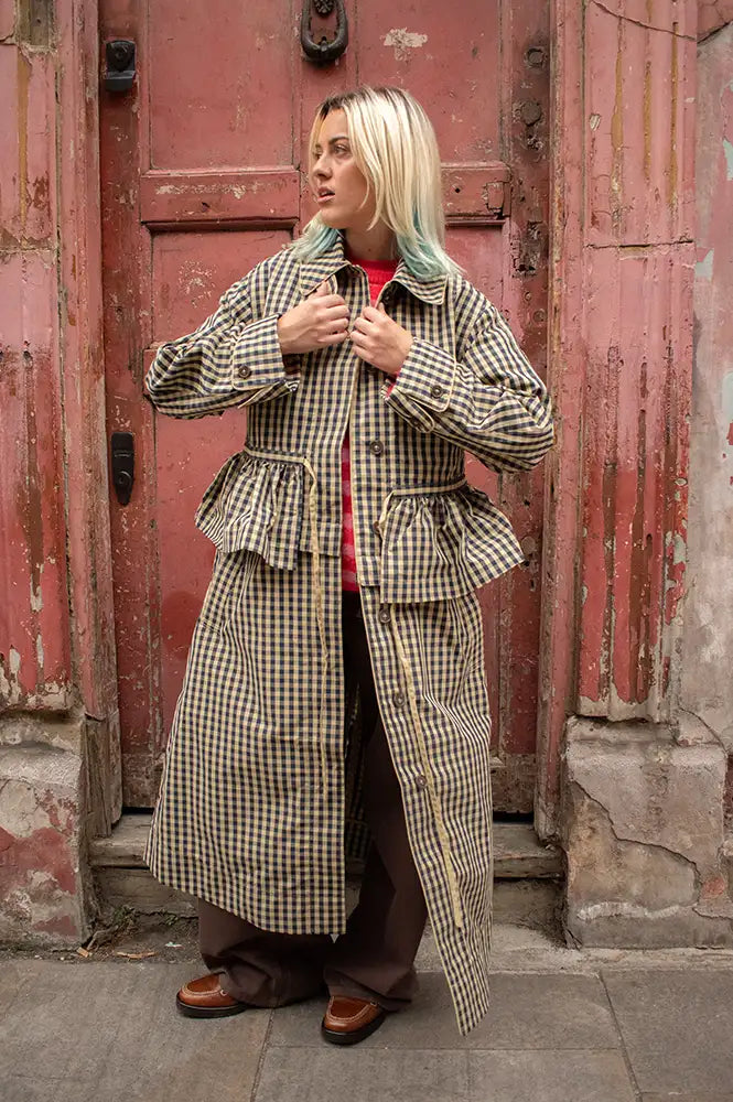 Damson Madder Myrtle Navy Gingham Detachable Trench Coat