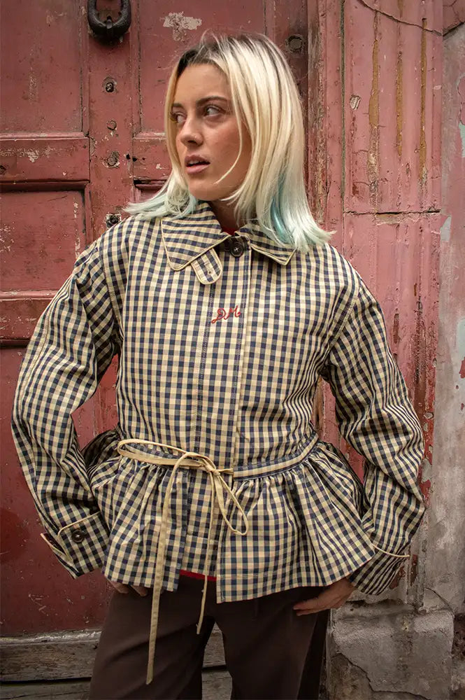 Damson Madder Myrtle Navy Gingham Detachable Trench Coat