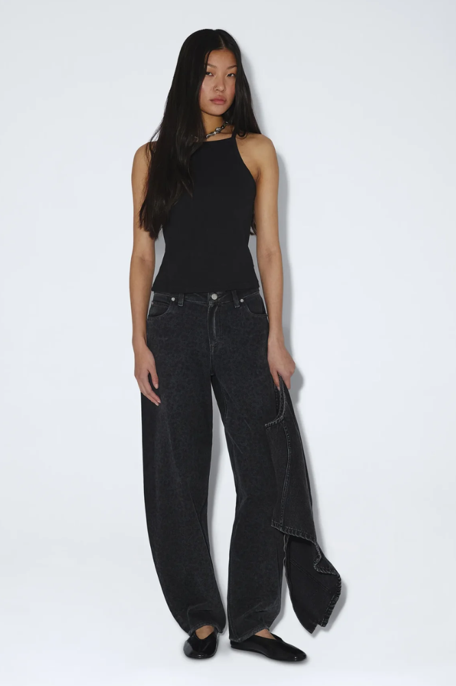 Dr Denim Nanci Black Leopard Mid Barrel Jeans