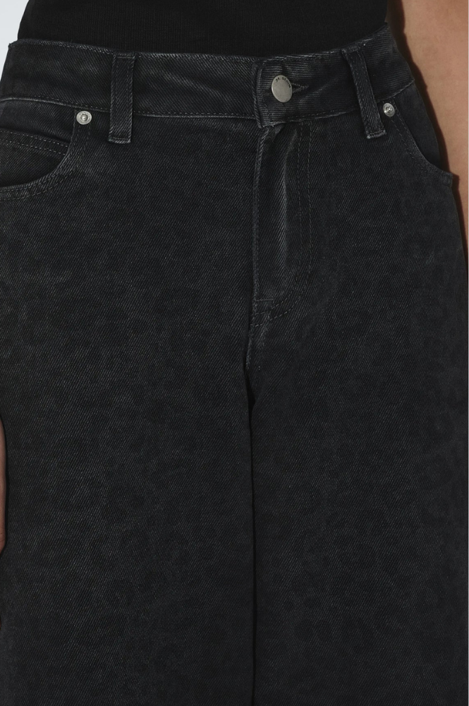 Dr Denim Nanci Black Leopard Mid Barrel Jeans