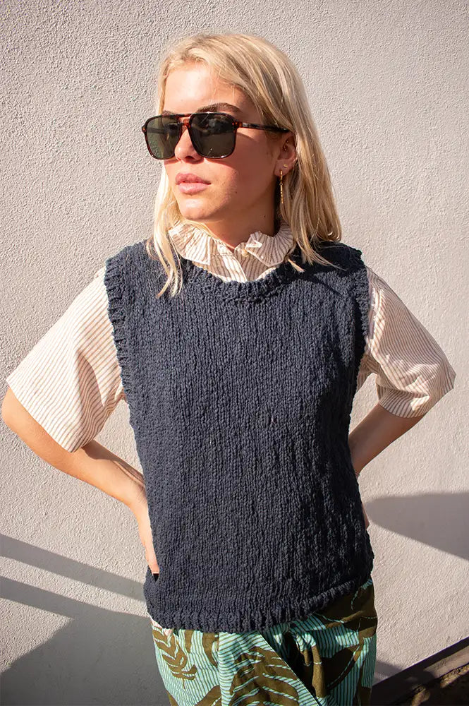 SibinLinnebjerg Esti Navy Knitted Vest - The Mercantile London