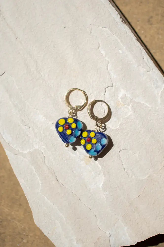 Namaste Navy Floral Glass Bead Dangle Earrings