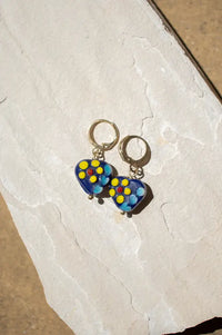 Namaste Navy Floral Glass Bead Dangle Earrings