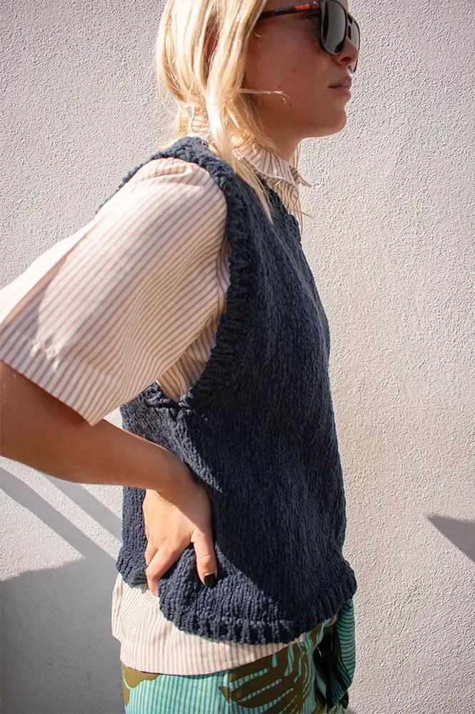 SibinLinnebjerg Esti Navy Knitted Vest - The Mercantile London