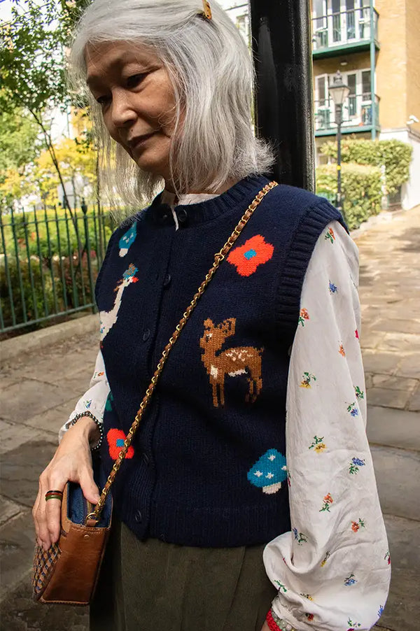 The Tiny Big Sister Fall Intarsia Navy Vest