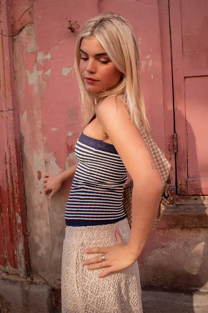 Stella Nova Navy & Creme Knitted Tube Top - The Mercantile London