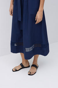 Yerse Navy Poplin Lace-Edged Dress - The Mercantile London