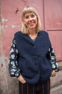 Fransa Gwynne Navy Fleece Vest