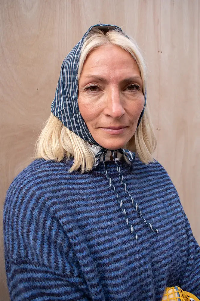 Funkyrel Haila Navy Plaid Triangle Headscarf