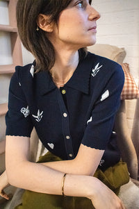 Numph Malitta Dark Sapphire Short-Sleeve Cardigan - The Mercantile London