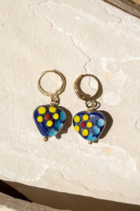 Namaste Navy Floral Glass Bead Dangle Earrings