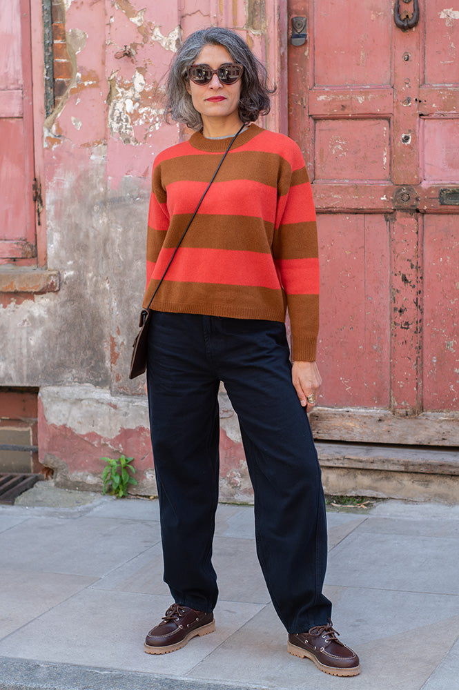 ICHI Hezano Navy Barrel Leg Trousers - The Mercantile London