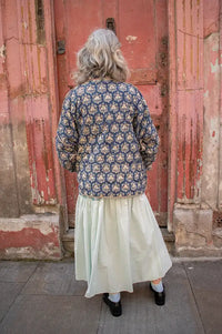 Cotton Conscious Navy Block Print Reversible Kimono Jacket