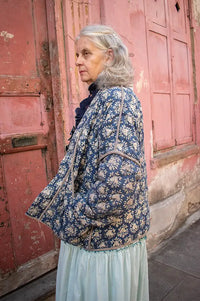 Cotton Conscious Navy Block Print Reversible Kimono Jacket