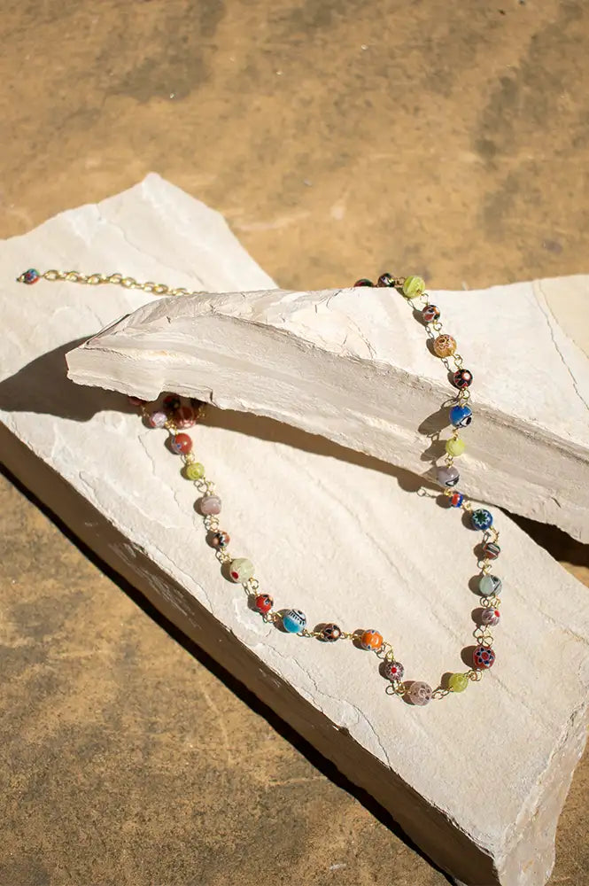 Millefiori Glass Bead Chain Necklace