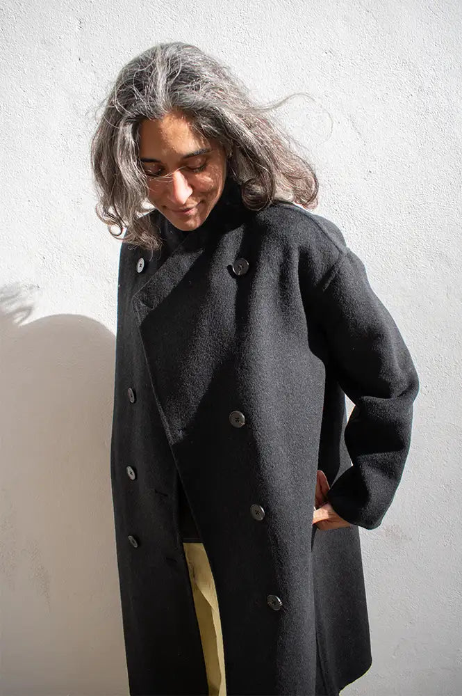Nice Things Double Breasted Dark Wool Coat