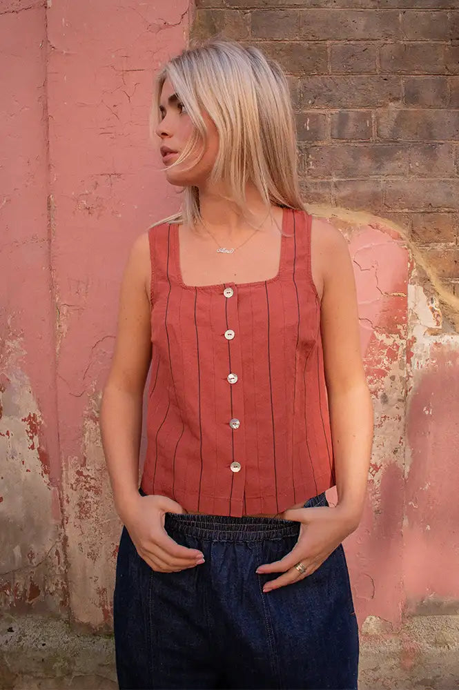 Nice Things Terracotta Striped Top - The Mercantile London