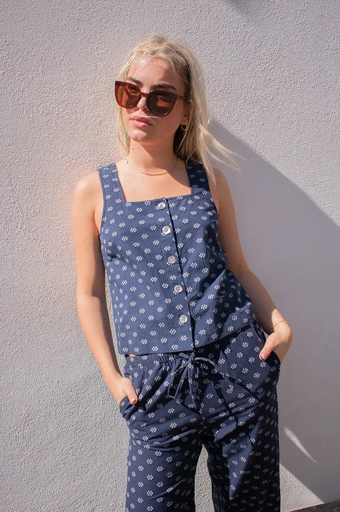 Nice Things Navy Dots Print Top - The Mercantile London