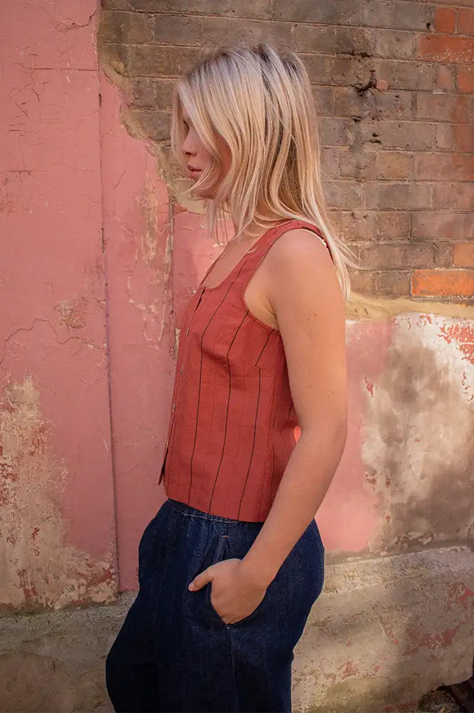 Nice Things Terracotta Striped Top - The Mercantile London