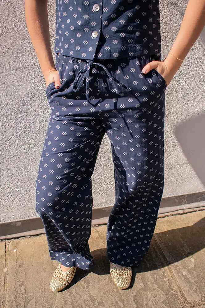 Nice Things Navy Dots Print Trousers - The Mercantile London