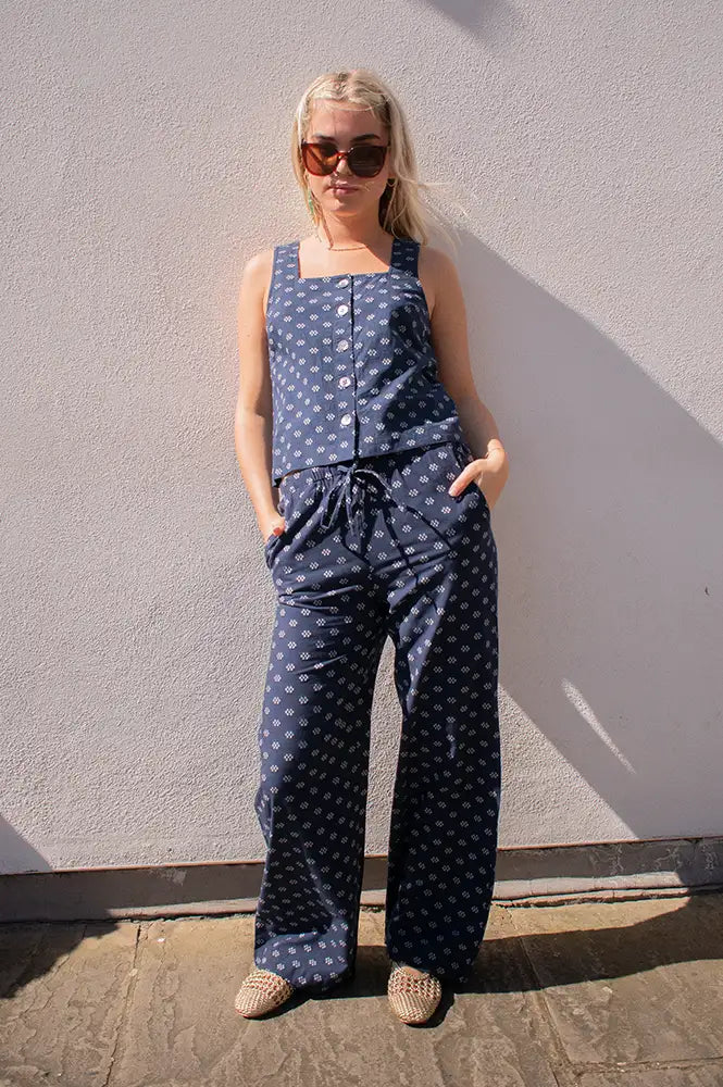 Nice Things Navy Dots Print Trousers - The Mercantile London