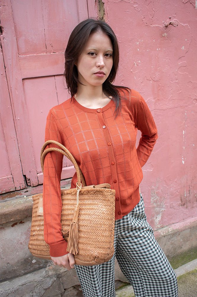 Nice Things Terracotta Open-Work Cardigan - The Mercantile London