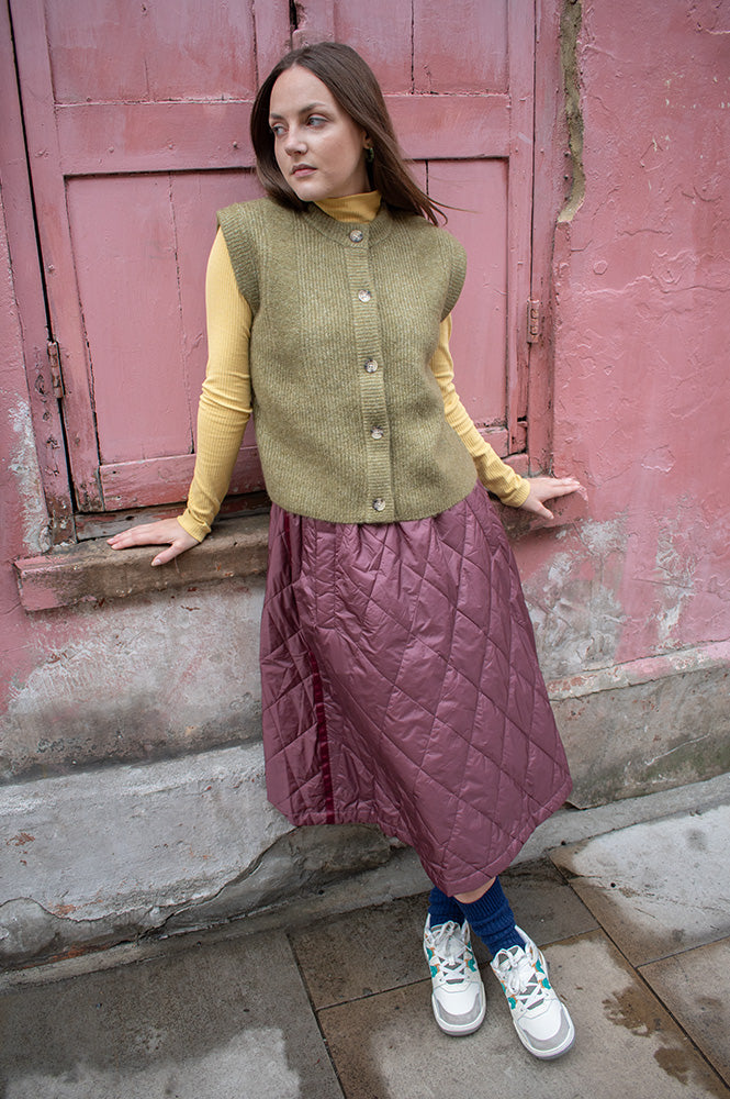 Project AJ117 Nicoline Burgundy Quilted Skirt - The Mercantile London