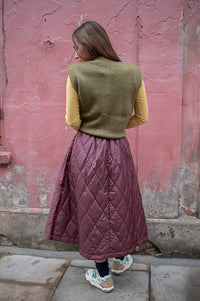 Project AJ117 Nicoline Burgundy Quilted Skirt - The Mercantile London