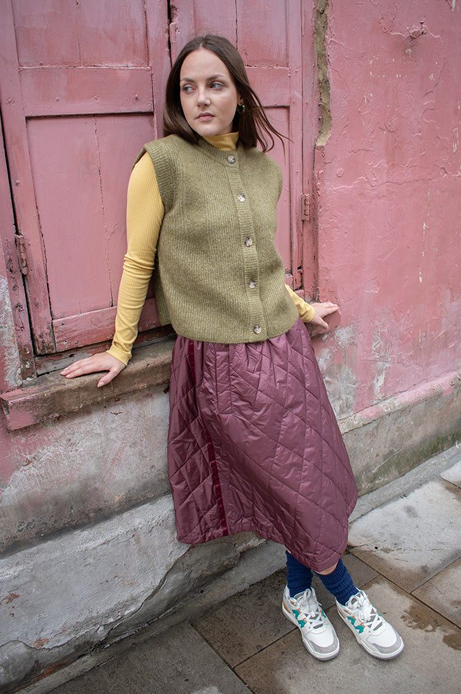 Project AJ117 Nicoline Burgundy Quilted Skirt - The Mercantile London