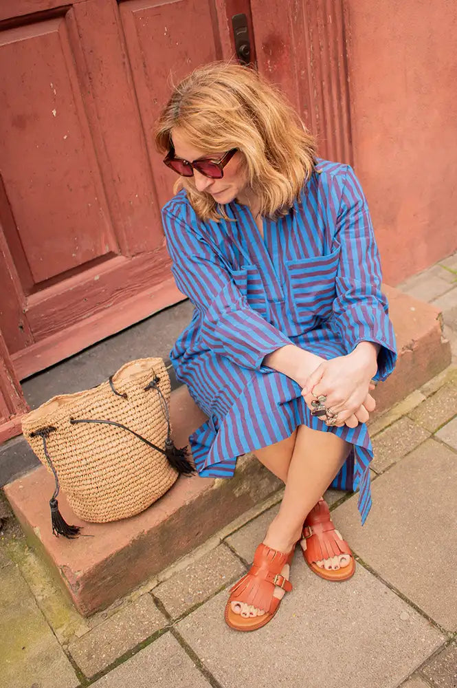 Leon & Harper Roban Blue Striped Dress - The Mercantile London
