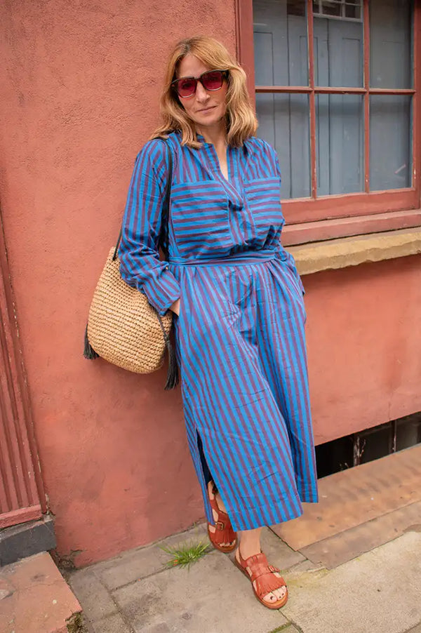 Leon & Harper Roban Blue Striped Dress - The Mercantile London
