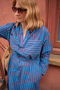 Leon & Harper Roban Blue Striped Dress - The Mercantile London