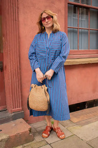 Leon & Harper Roban Blue Striped Dress - The Mercantile London