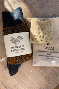 Nishiguchi Kutsushita Wool Jacquard Navy Socks