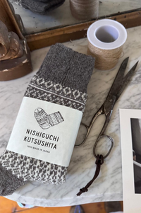 Nishiguchi Kutsushita Wool Jacquard Grey Socks