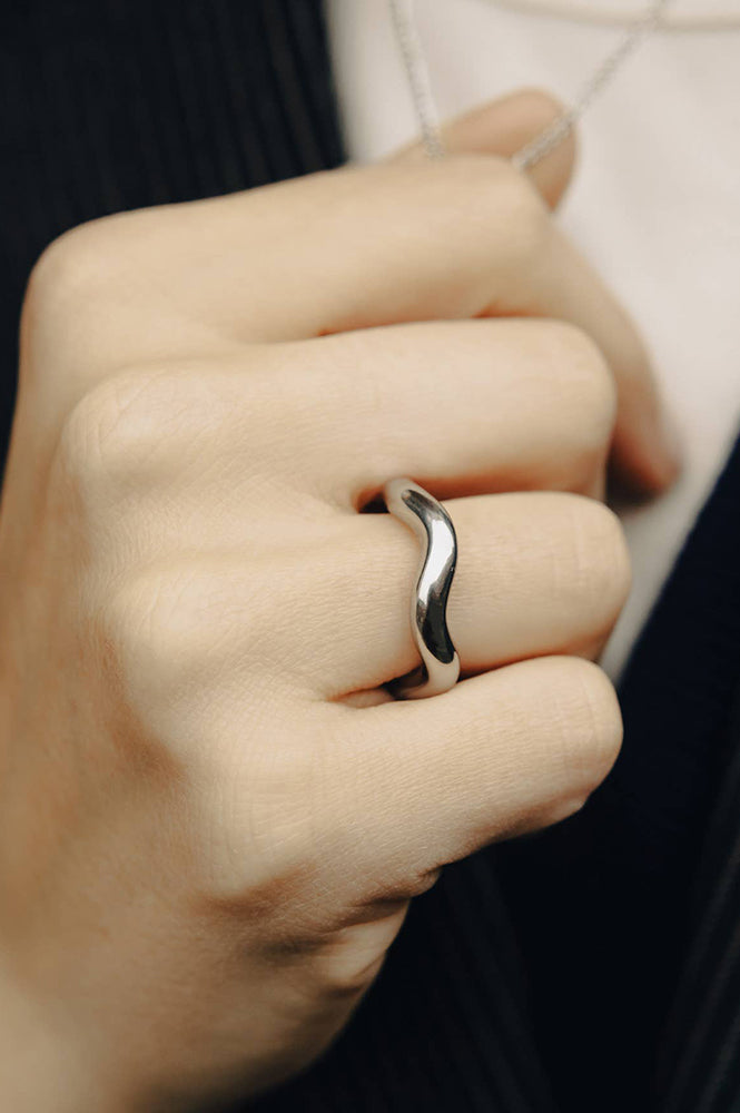 Nordic Muse Silver Irregular Band Ring - The Mercantile London