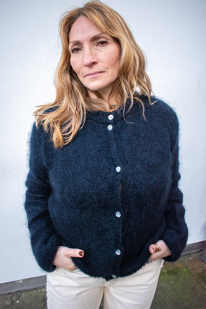 Noella Kae Navy Mohair Knit Cardigan