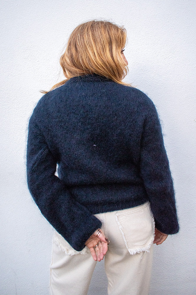 Noella Kae Navy Mohair Knit Cardigan