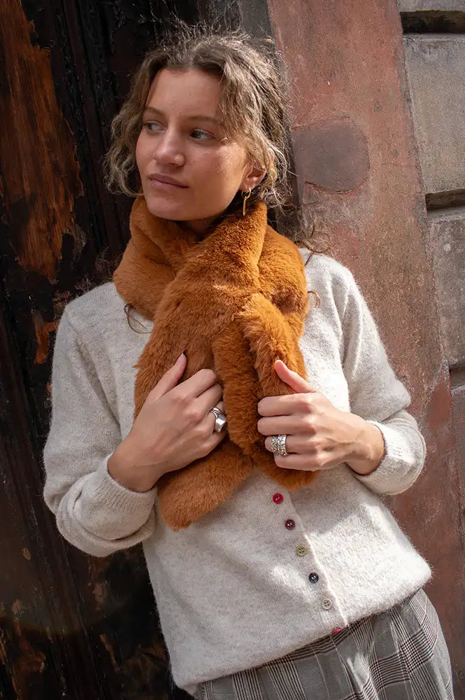 Nooki Cate Chestnut Faux Fur Scarf - The Mercantile London