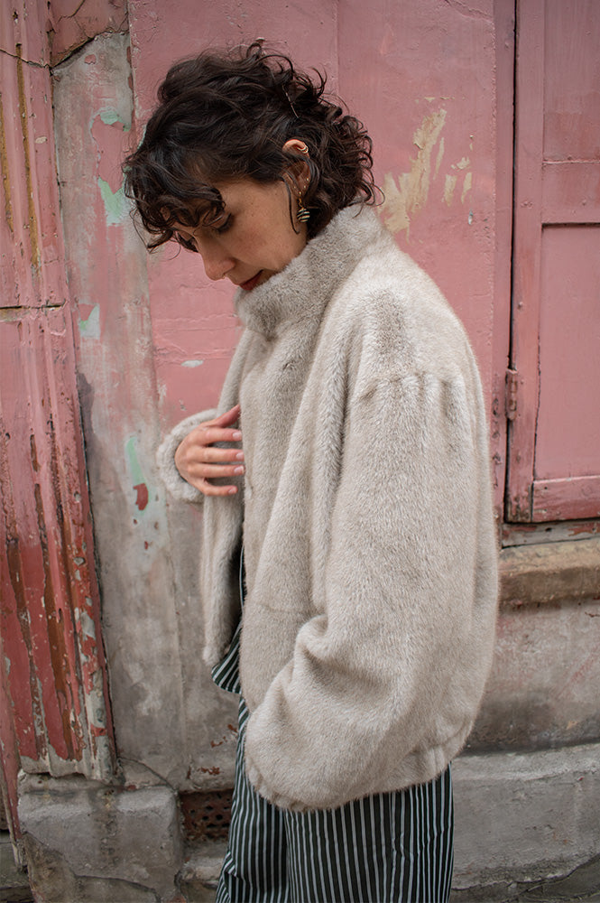 Nooki Aubrey Grey Faux Fur Jacket - The Mercantile London