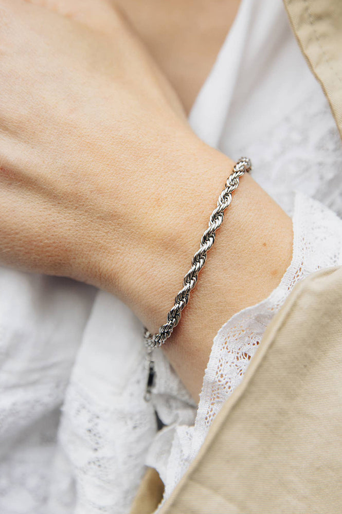 Nordic Muse Silver 4mm Rope Twist Bracelet - The Mercantile London