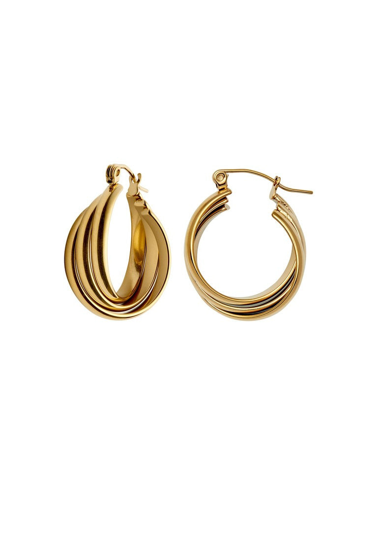 SS24 Nordic Muse Gold Triple Entwine Hoop Earrings - The Mercantile London
