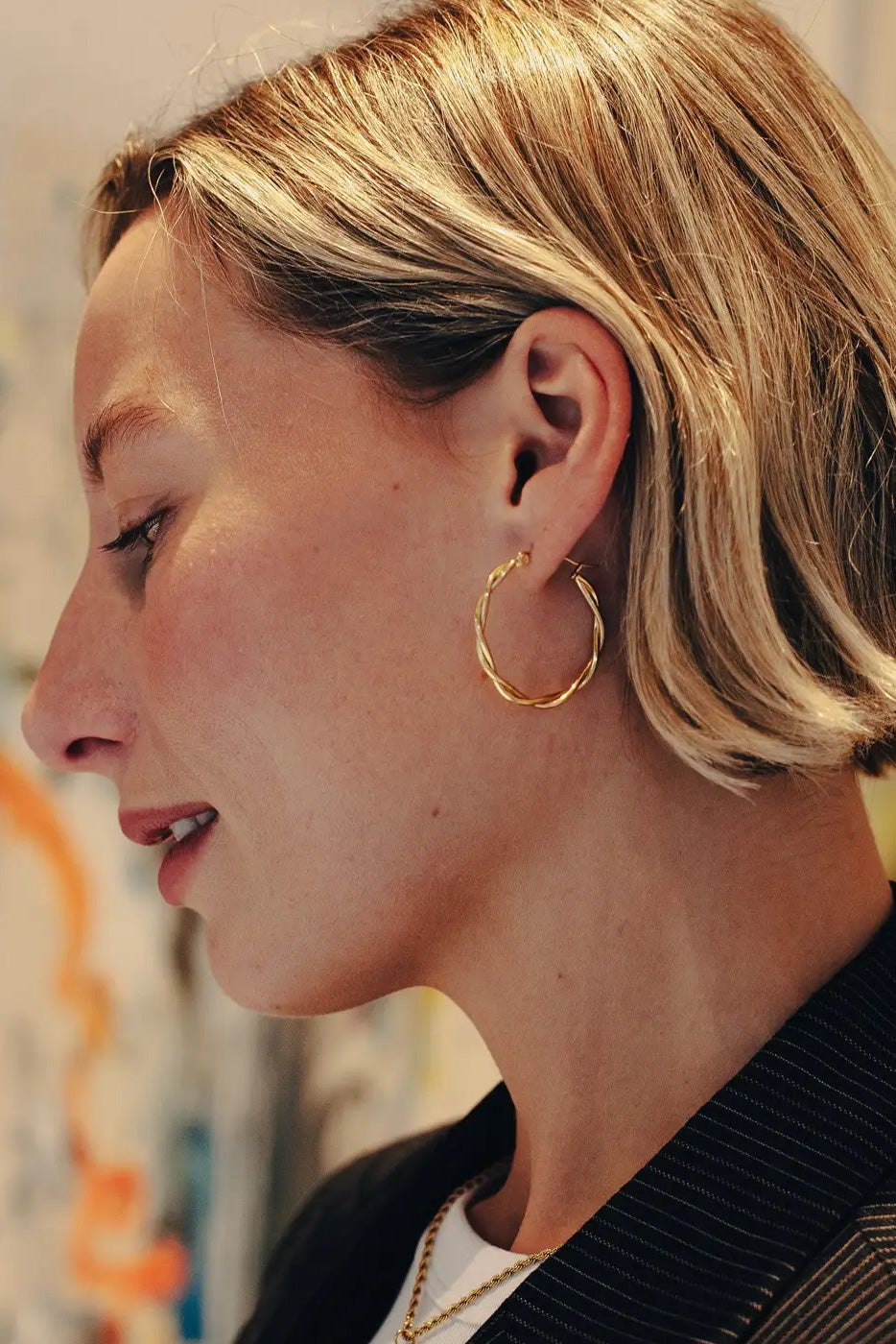 SS24 Nordic Muse Gold Large Entwined Latch Hoop Earrings - The Mercantile London