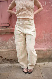 Stella Nova Creme Checked Baggy Low Waist Trousers - The Mercantile London
