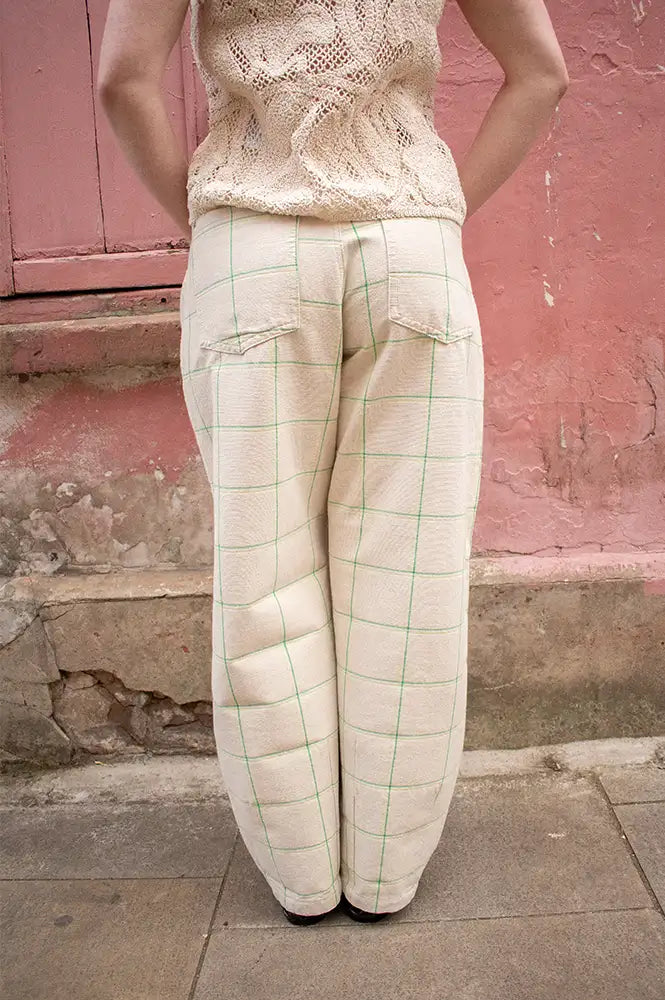 Stella Nova Creme Checked Baggy Low Waist Trousers - The Mercantile London