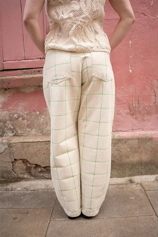 Stella Nova Creme Checked Baggy Low Waist Trousers - The Mercantile London