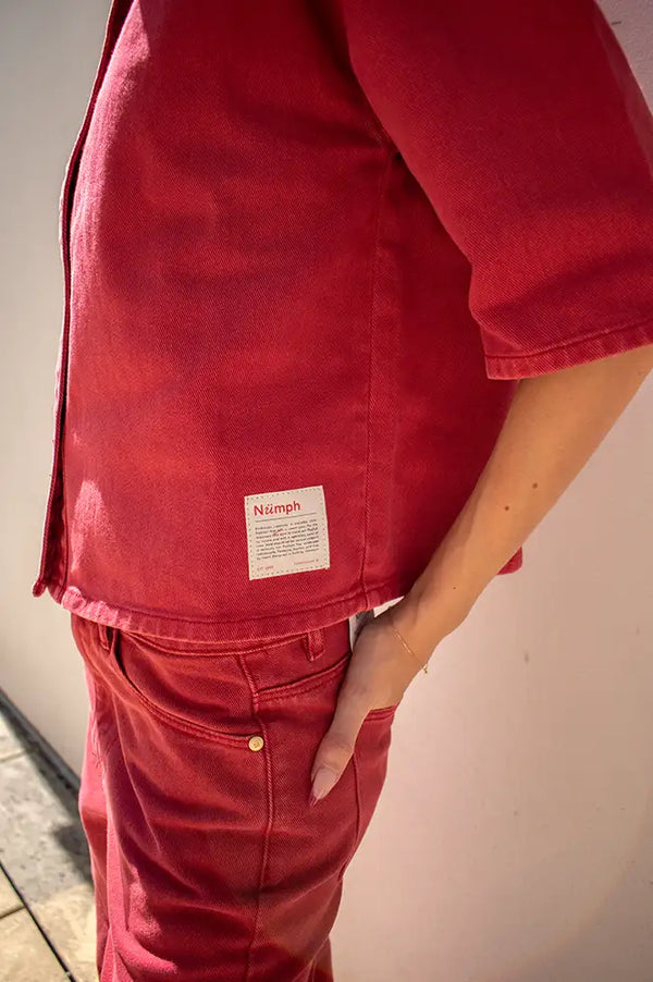 Numph Hamilton Washed Mulberry Red Denim Shirt