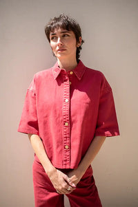 Numph Hamilton Washed Mulberry Red Denim Shirt